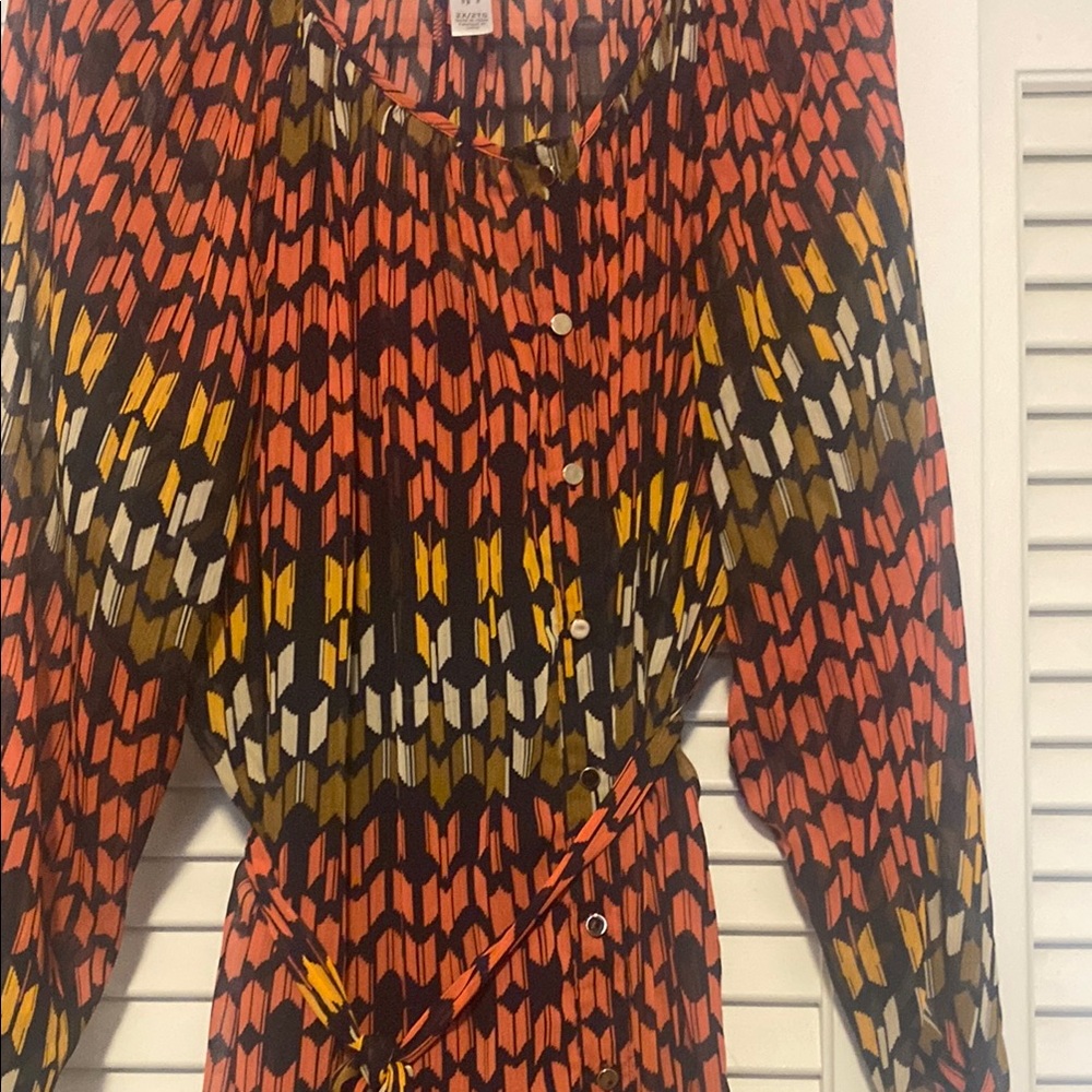 Pure Energy Orange and Black Long Sleeve Sundress - Picture 2 of 3